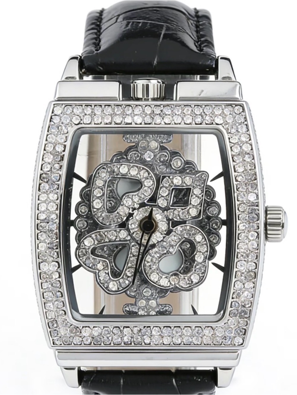 Crystal Accent Black Leather Strap Women's Watch